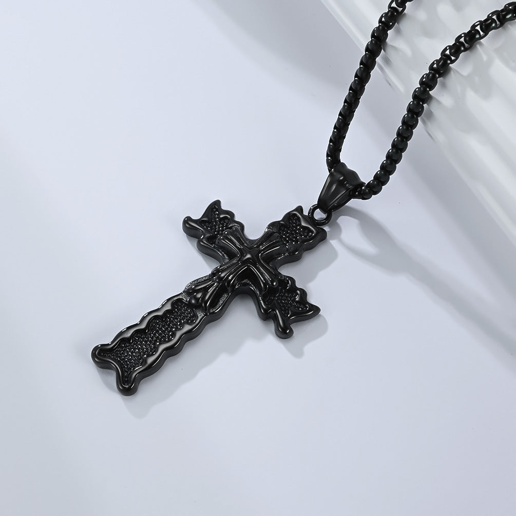 Steel Necklace – Vintage Cross Pendant Necklace For Everyday Punk Style Gift Ready