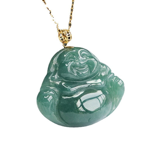Buddha Jade Necklace with Sterling Silver Chain