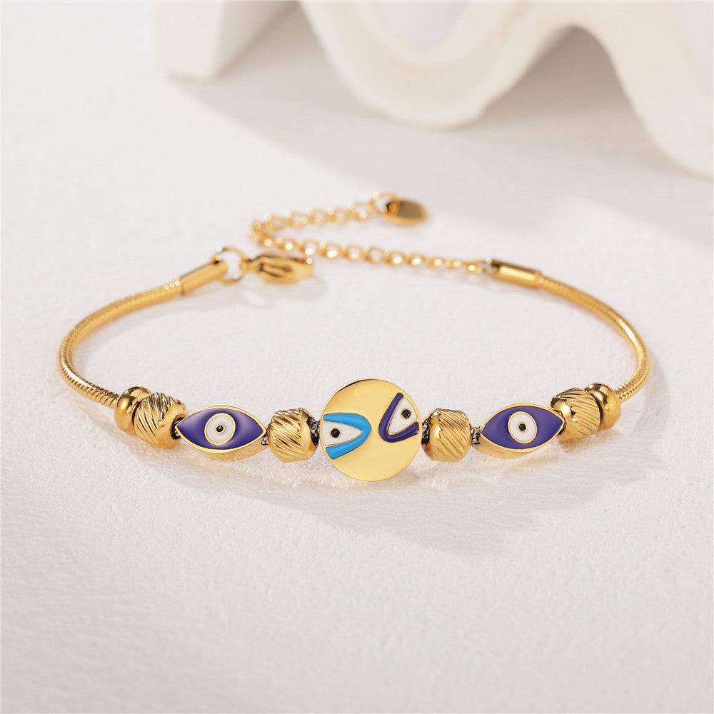 Planderful Everyday Genie Eye Beaded Titanium Steel Bracelet Unisex Statement Jewelry for Women and Men