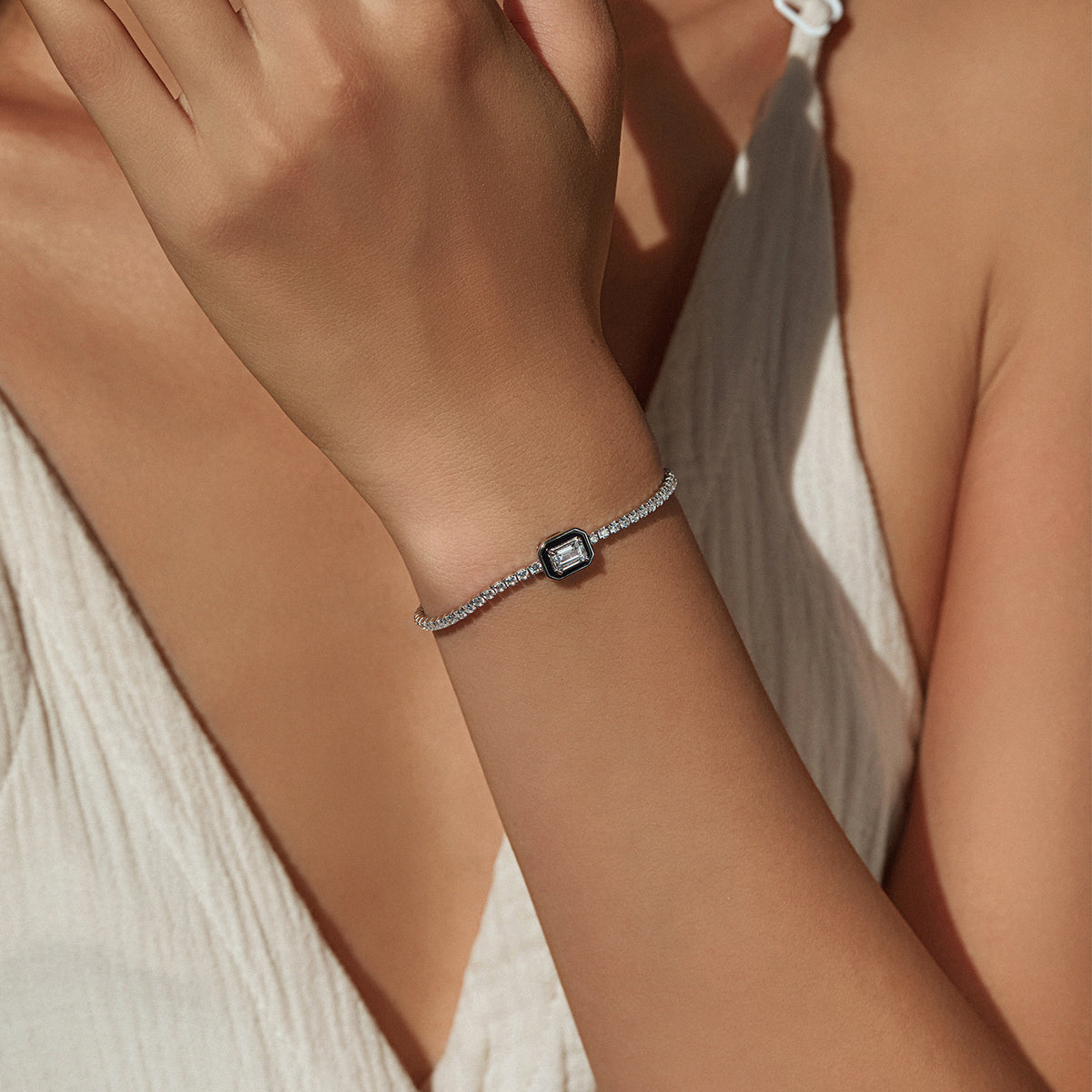 925 Sterling Silver Black Enamel Bracelet
