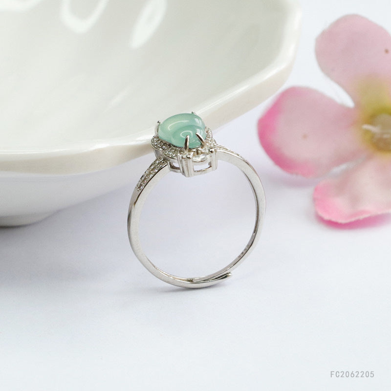 Icy Blue Jadeite Gourd 925 Silver Ring