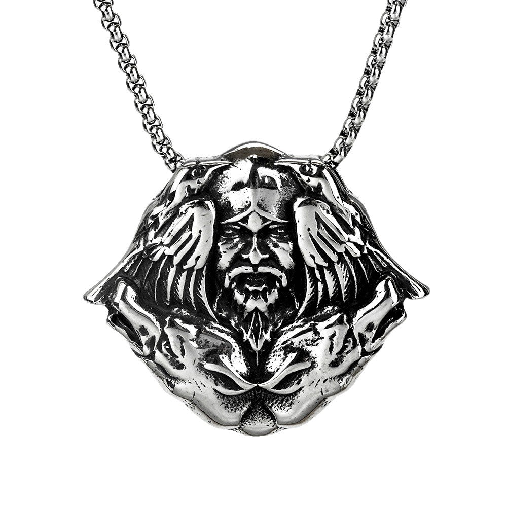 Vintage Viking Wolf Stainless Steel Men's Pendant Necklace