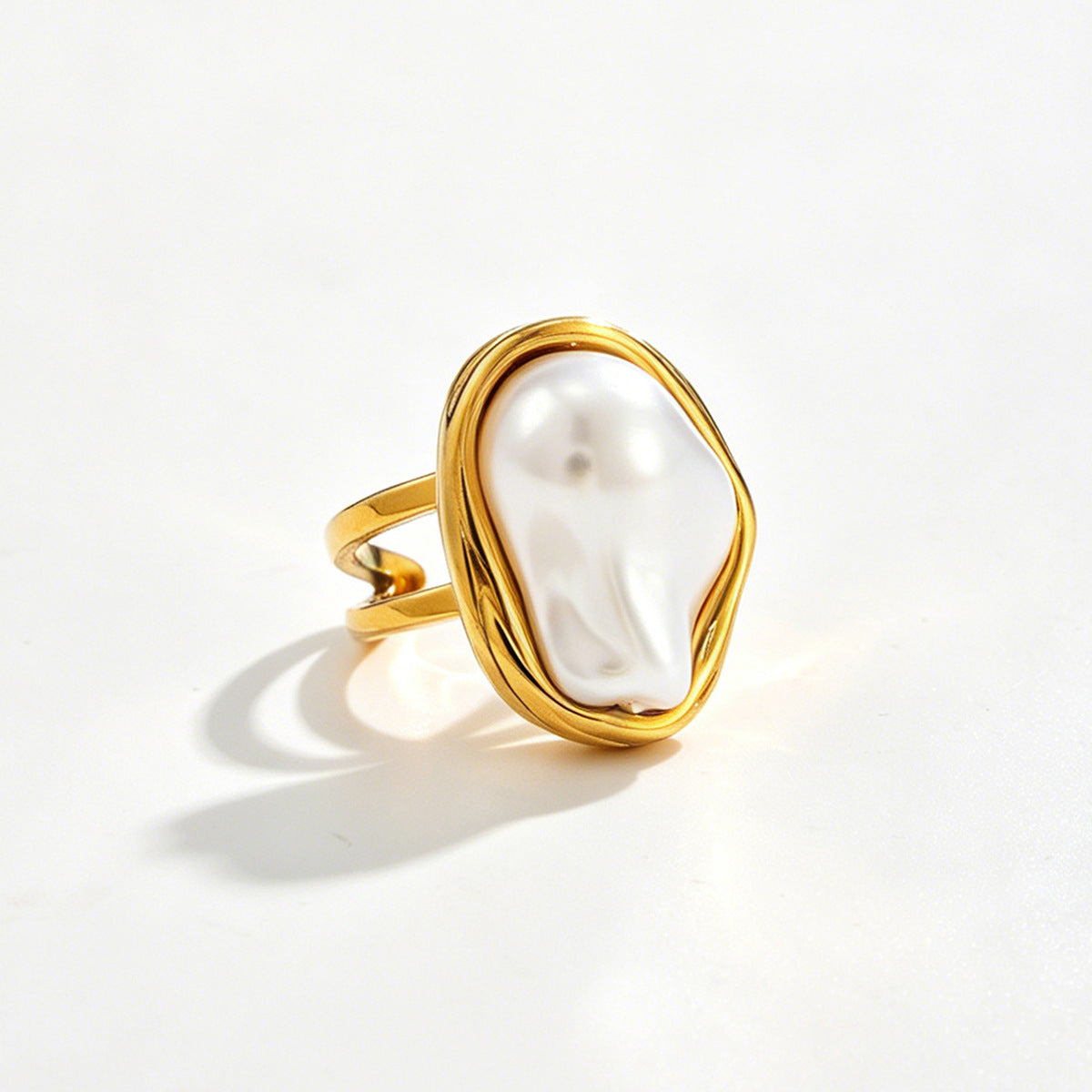Planderful Snake Shaped Opening Ring Vienna Verve Stainless Steel Zircon Imitation Pearl Star Accent For Women