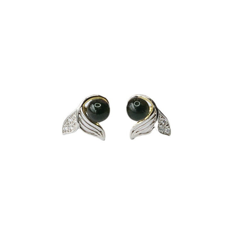 Blue Amber Dolphin 925 Silver Stud Earrings