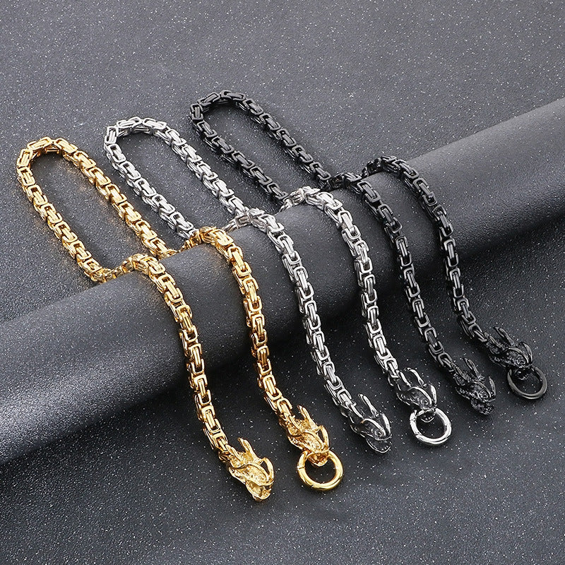 Planderful Dragon Necklace for Men 6mm Titanium Retro Chain