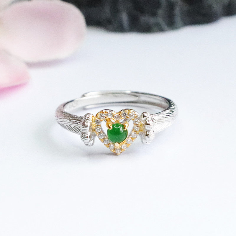 Sterling Silver Jade Love Ring
