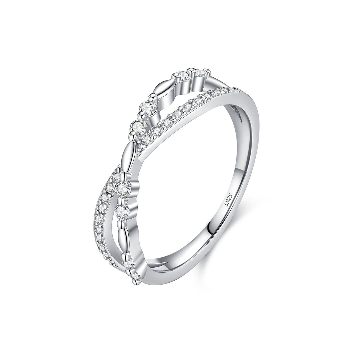 S925 Sterling Silver Cross-Over Moissanite Ring