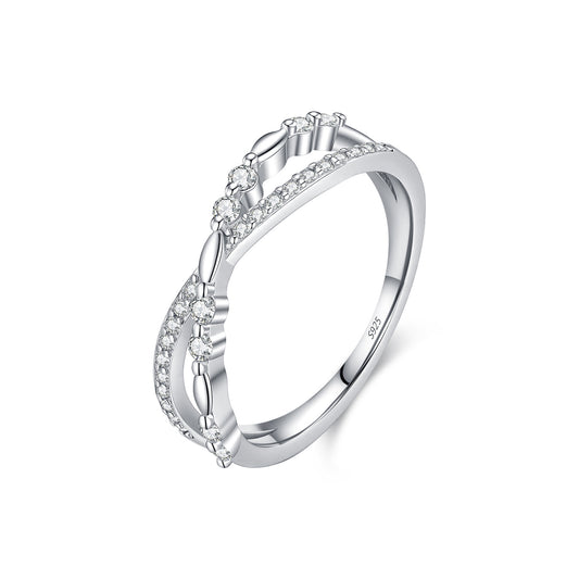 S925 Sterling Silver Cross-Over Moissanite Ring