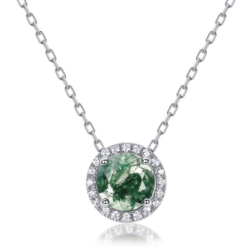 S925 Sterling Silver Gold-Plated Moss Agate Rose Necklace