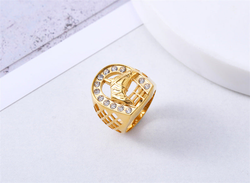 European and American Fashion Diamond Horseshoe Titanium Ring for Men