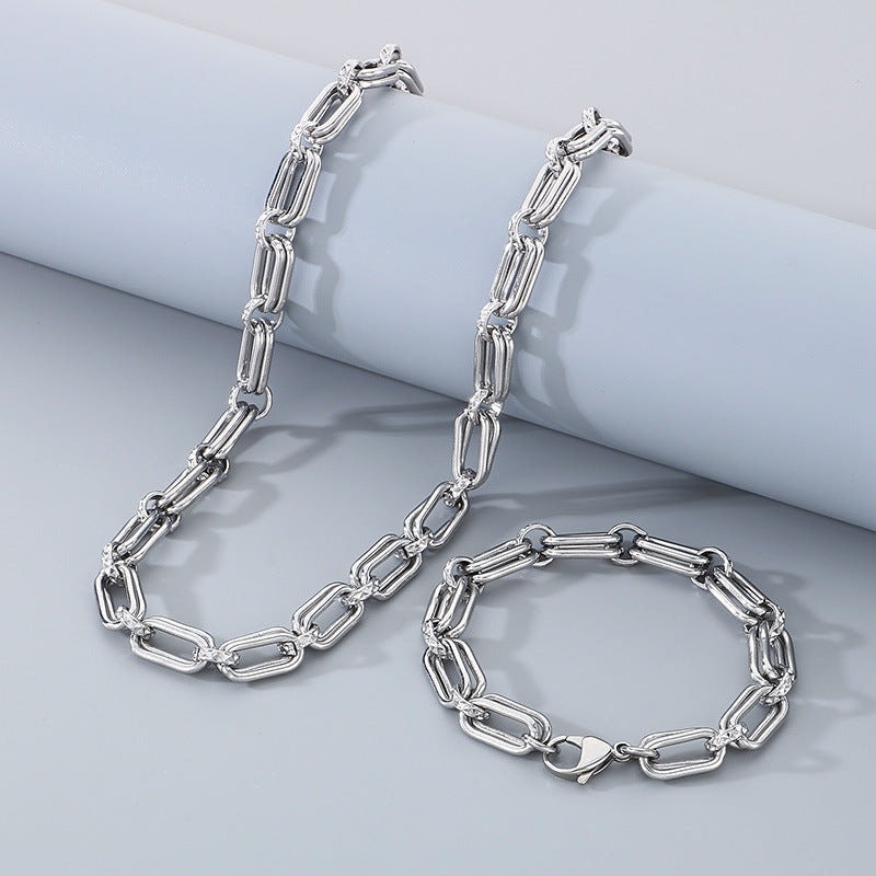 Stainless Steel Mens Necklace O Chain Double Circle Oval