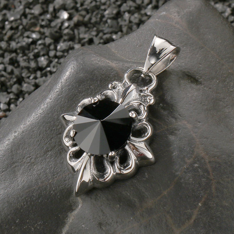 Old Versatile Zircon Cross Flower Sweater Chain, Retro Crown Stainless Steel Men's Pendant. Necklace