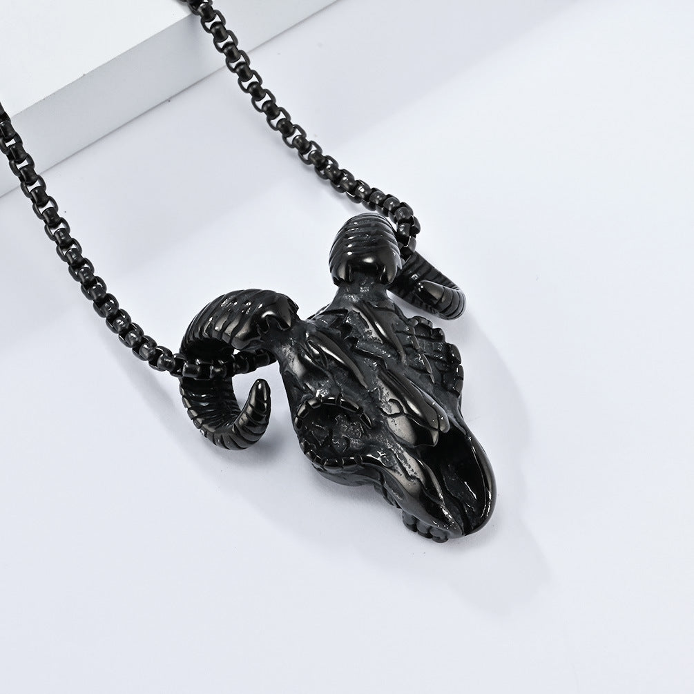 Cross-Border European American Skull Goat Head Necklace