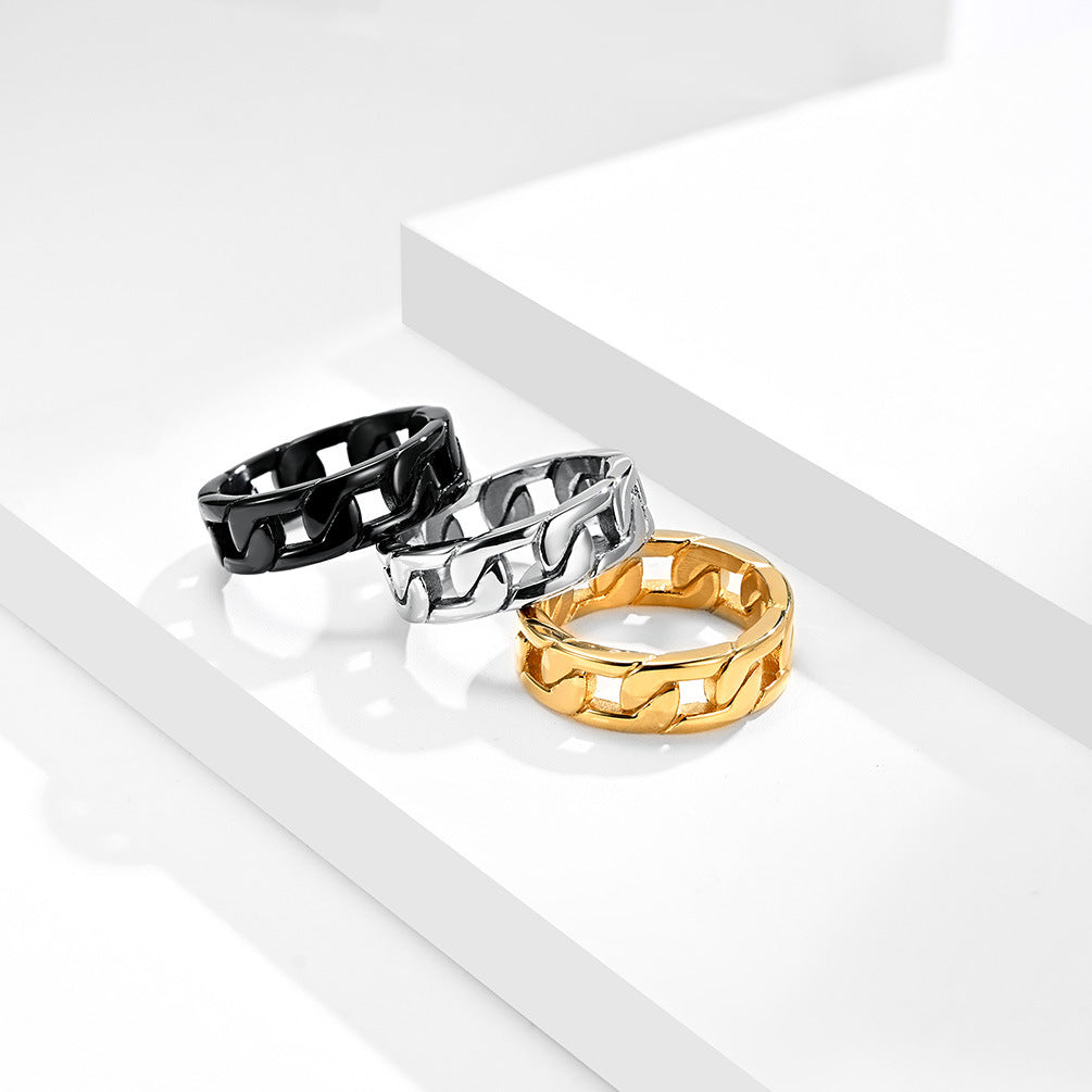 Planderful Everyday Genie Cuban Chain Ring Steel Unisex Jewelry For Men Women Street Style Durable