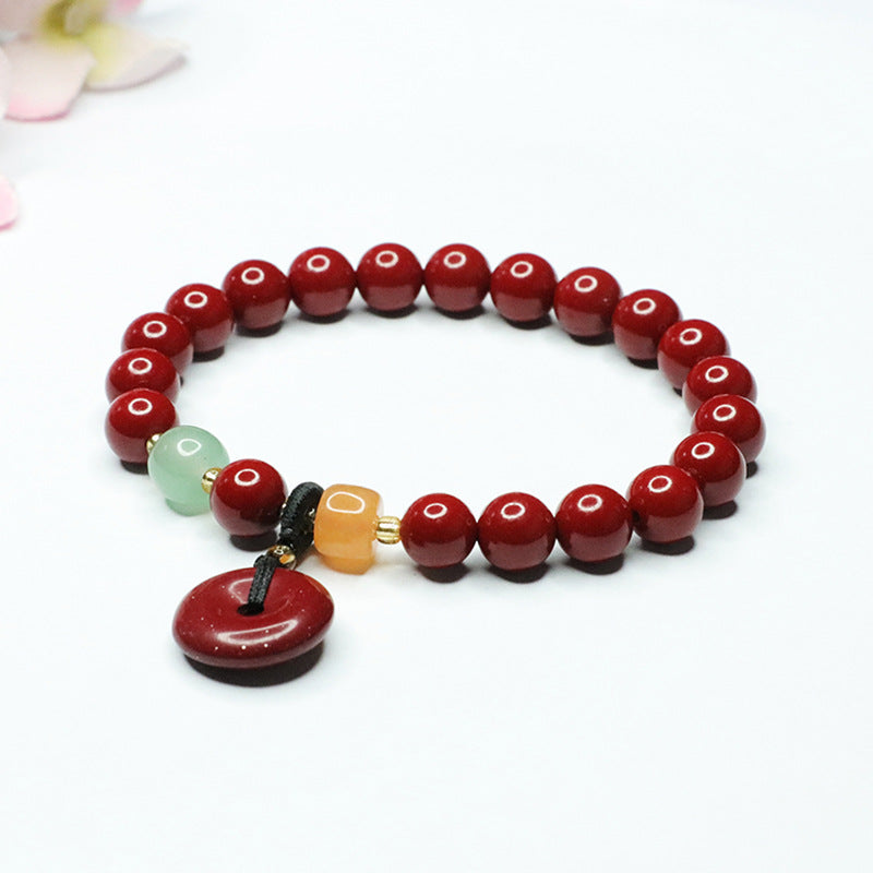 Purple Gold Sand Ping An Buckle Bracelet with Cinnabar Stone