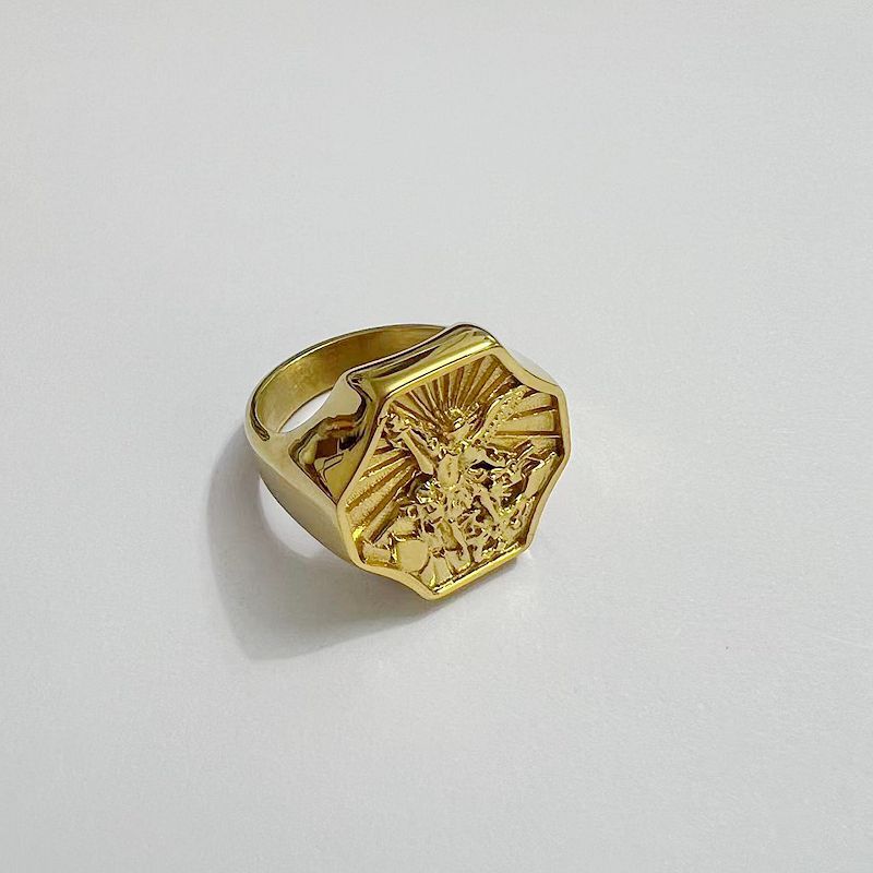 Planderful Saint Michael Ring For Men Titanium Steel Archangel Design Durable Everyday Genie