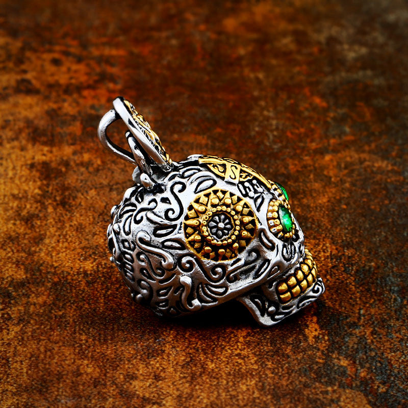 Titanium Steel Engraved Virgin Skull Pendant - Retro Punk Style for Men