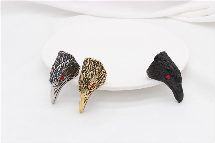 Planderful Titanium Steel Ring For Men And Women Domineering Eagle Zircon Eyes Protection Jewelry
