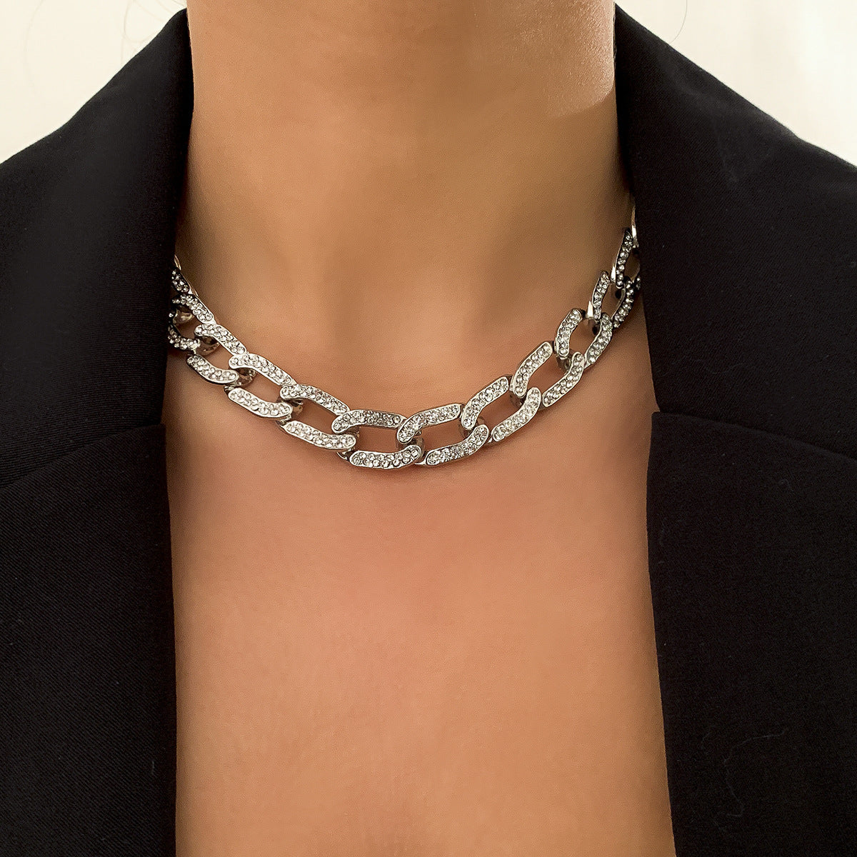 Planderful Cross Necklace Women Zircon Cuban Button Chain Versatile Statement Jewelry Vienna Verve