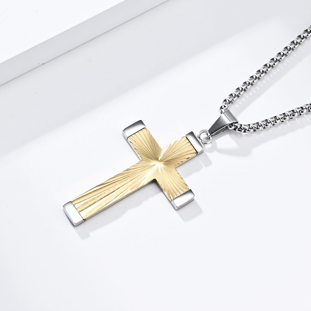 Cross-Border European American Titanium Steel Cross Necklace