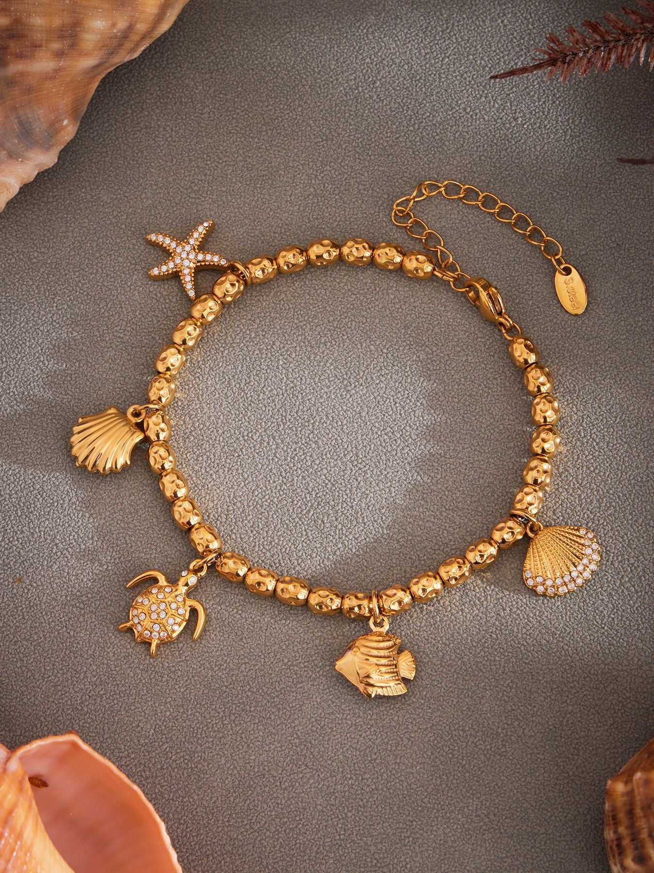 Planderful 18K Gold Plated Beaded Starfish Bracelet Beach