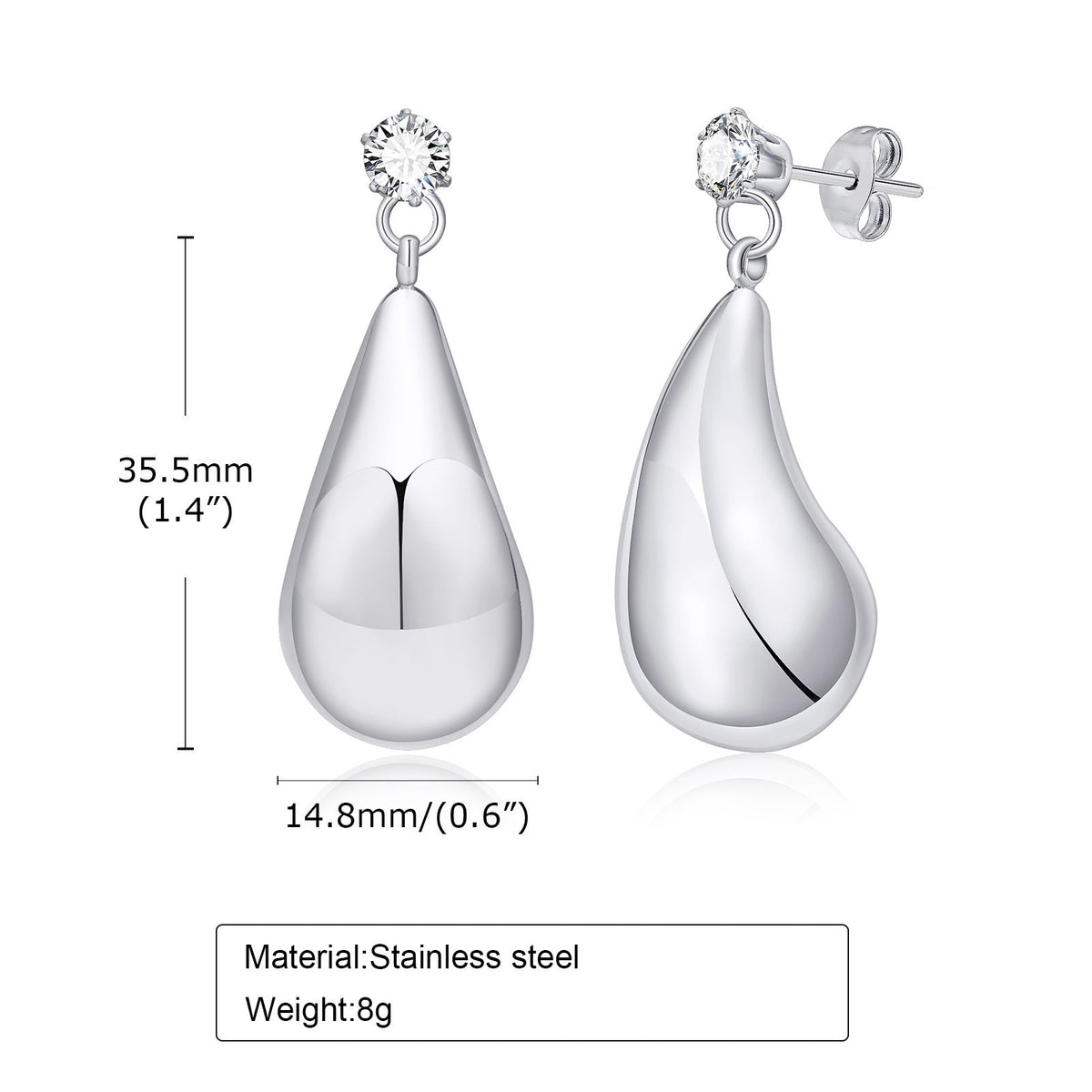 Stainless Steel Zircon Earrings