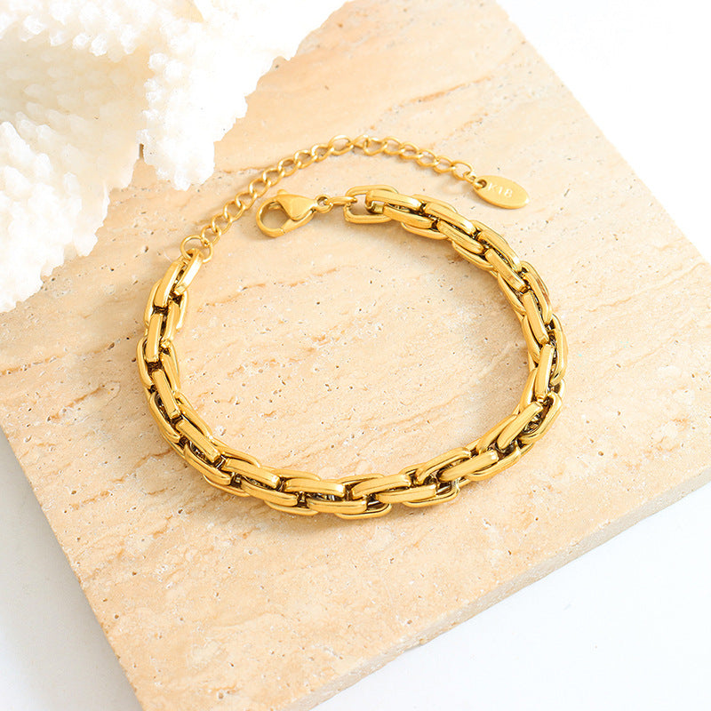 Luxurious 18k Gold Plated Thick Chain Bracelet for Women's Hip-Hop Fashion