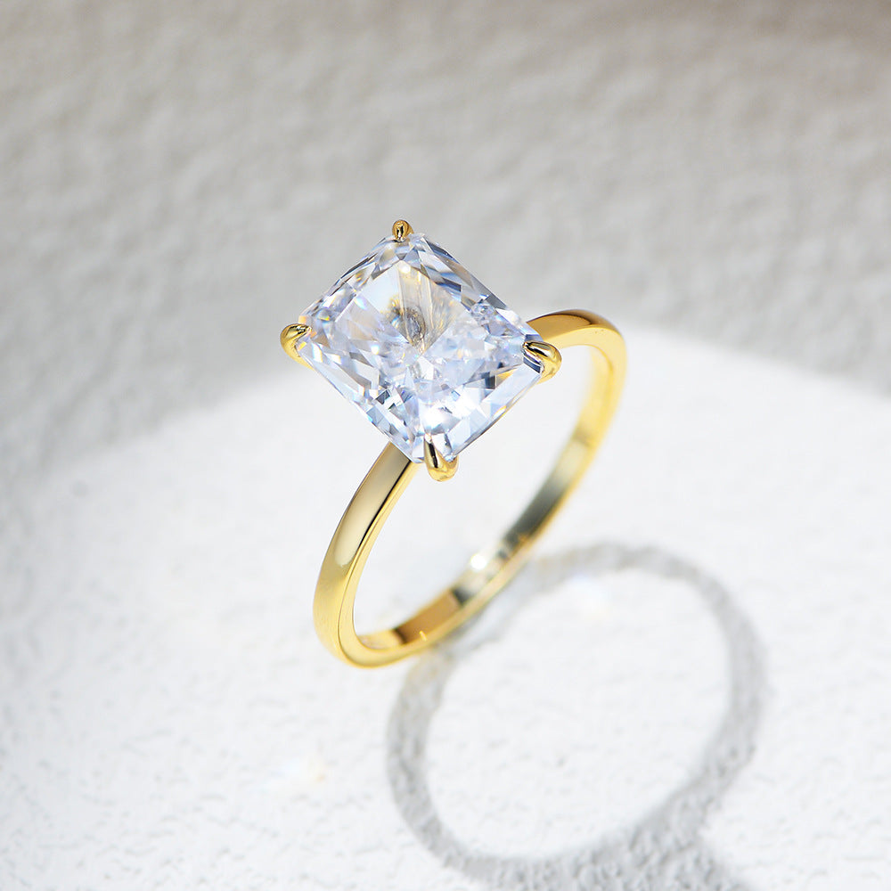 Planderful S925 Sterling Silver Ring With Ice Flower Cut Zircon 8x10mm For Women Elegant Jewelry