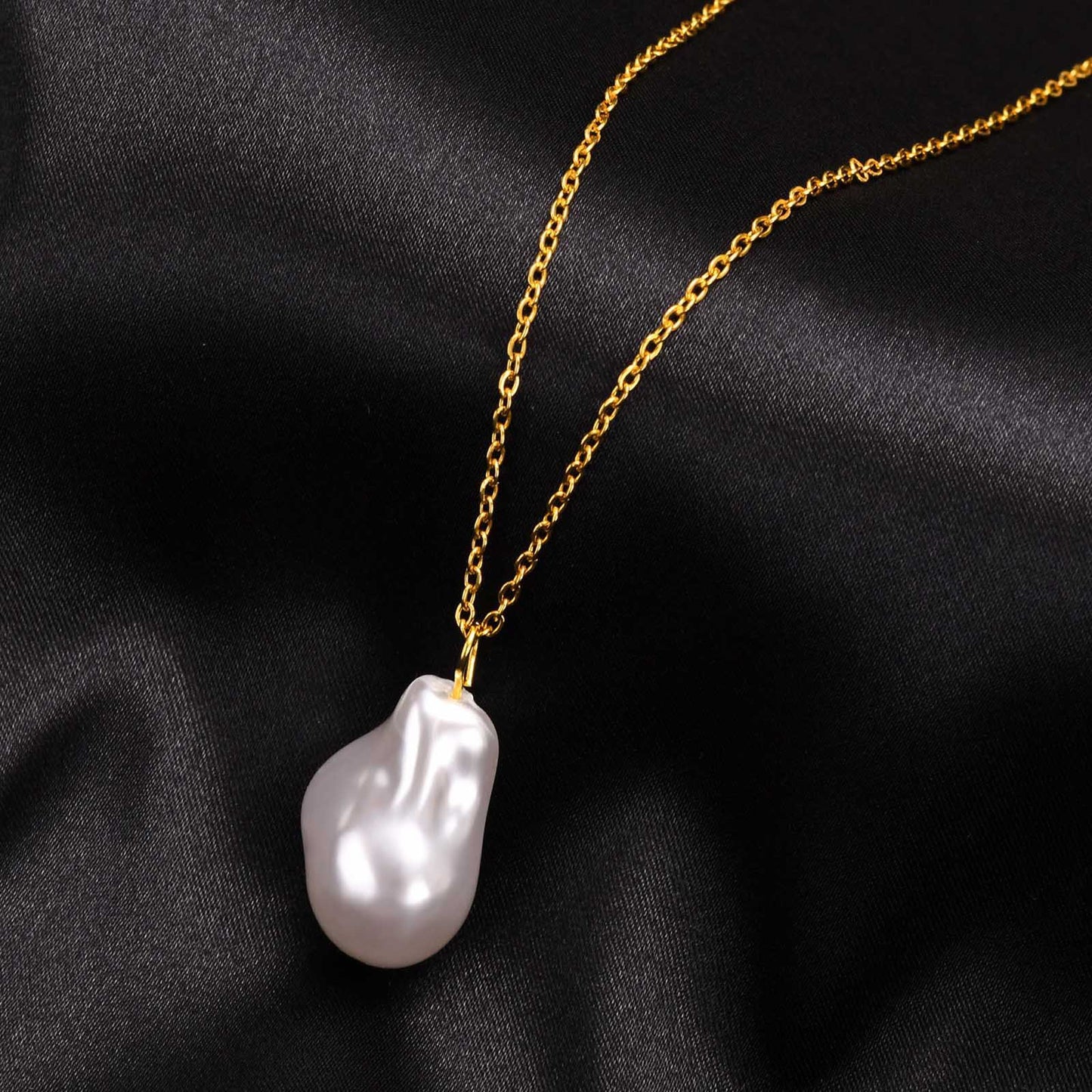 Stainless Steel Baroque Pearl Pendant Necklace and Pearl Gold Earrings