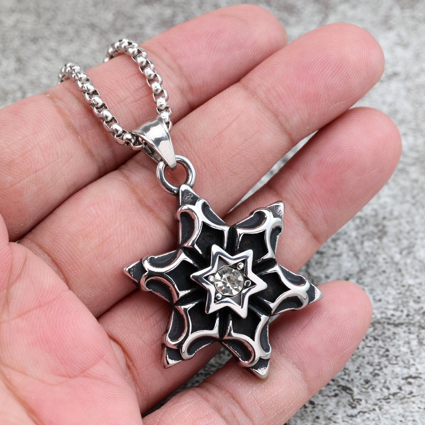 Planderful Hexagram Zircon Pendant For Men Stainless Steel Retro European And American Style