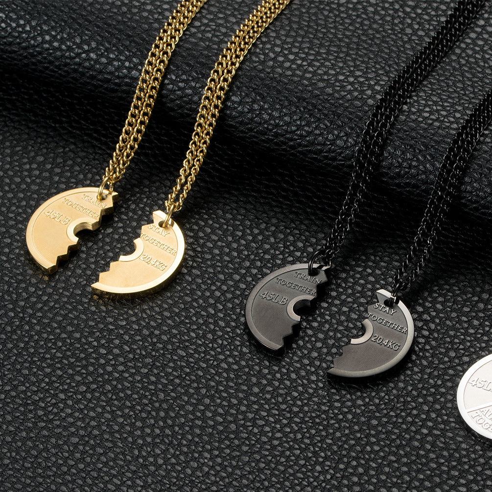 Planderful Barbell Pendant Necklace Stainless Steel Unisex Gift For Him And Her Everyday