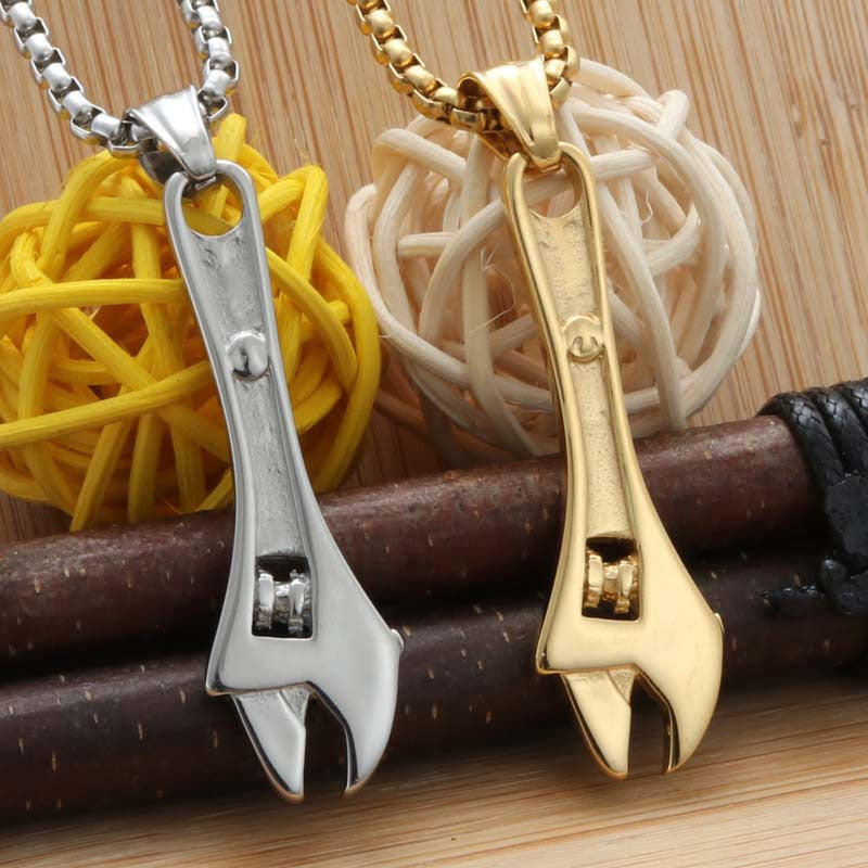 Customizable Titanium Steel Wrench Pendant - Trendy Stainless Steel Punk Necklace for Men