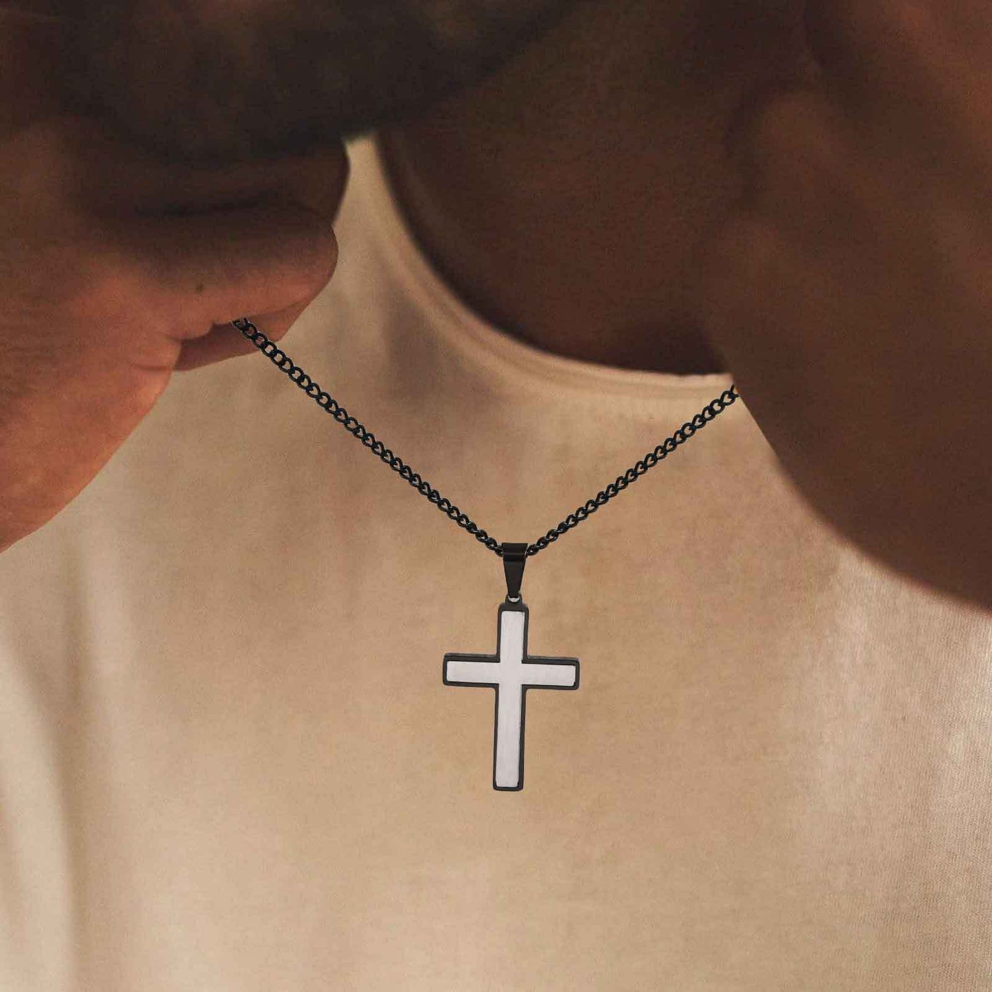 Planderful Stainless Minimalist TwoTone Cross Pendant Men