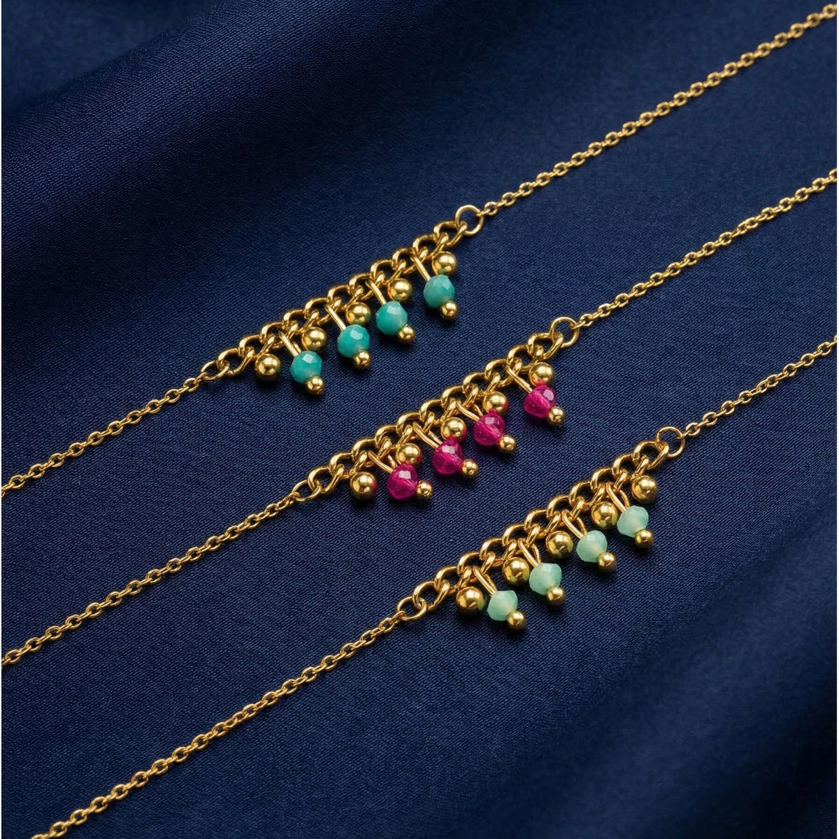 Summer Stainless Steel Cross Chain Green Fringed Beaded Necklace Design Item Decoration