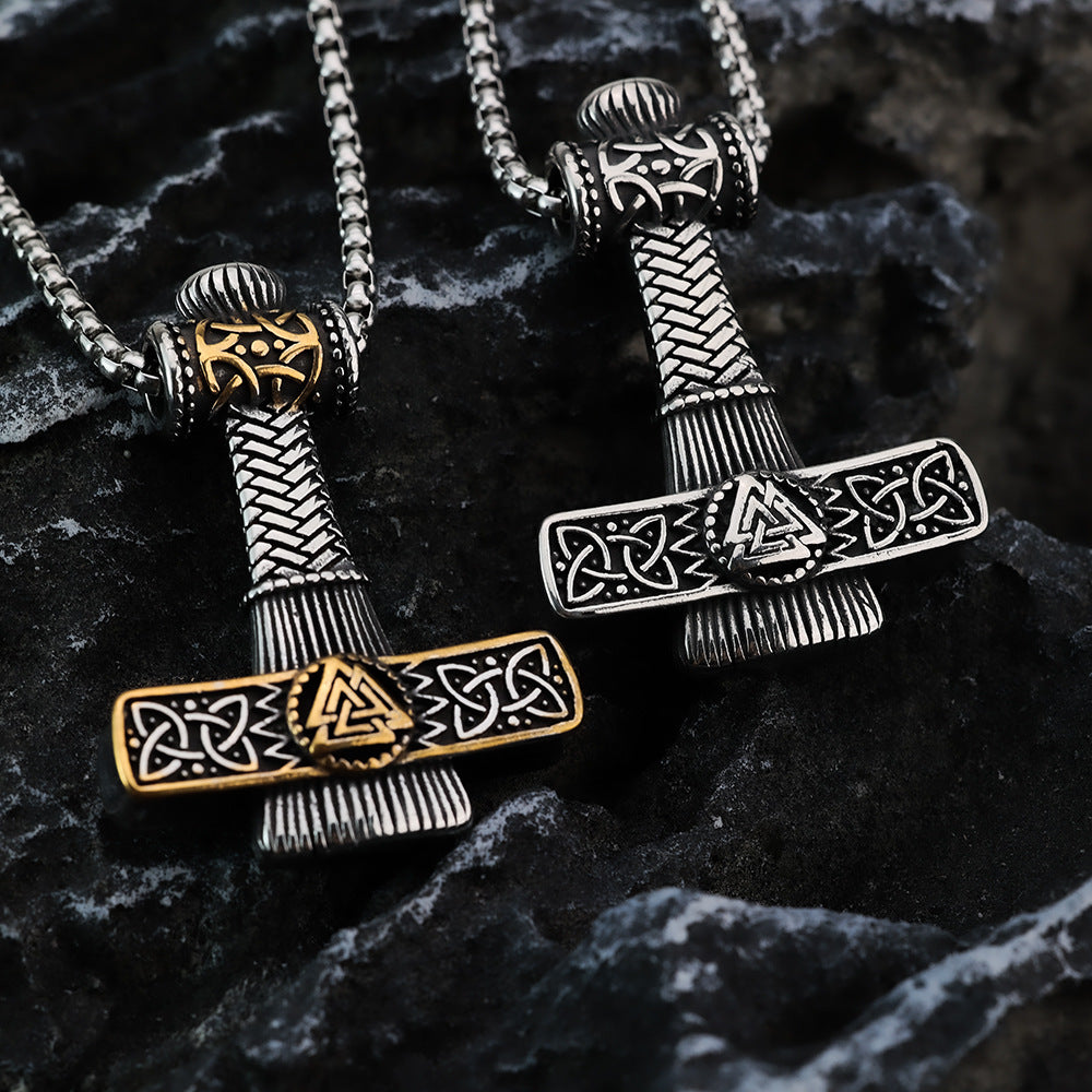 Planderful Shop Viking Pendant Necklace For Men Gold Tone Titanium Steel Triangular Celtic Knot