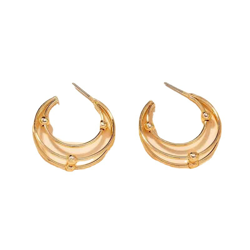 Exaggerated Metal C-Shaped Earrings with Cross-Border Style