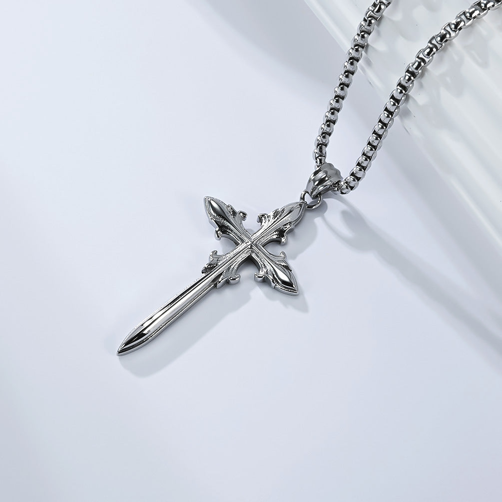 Planderful Cross Pendant Necklace Unisex Titanium Steel Retro Street Goth Protection Statement