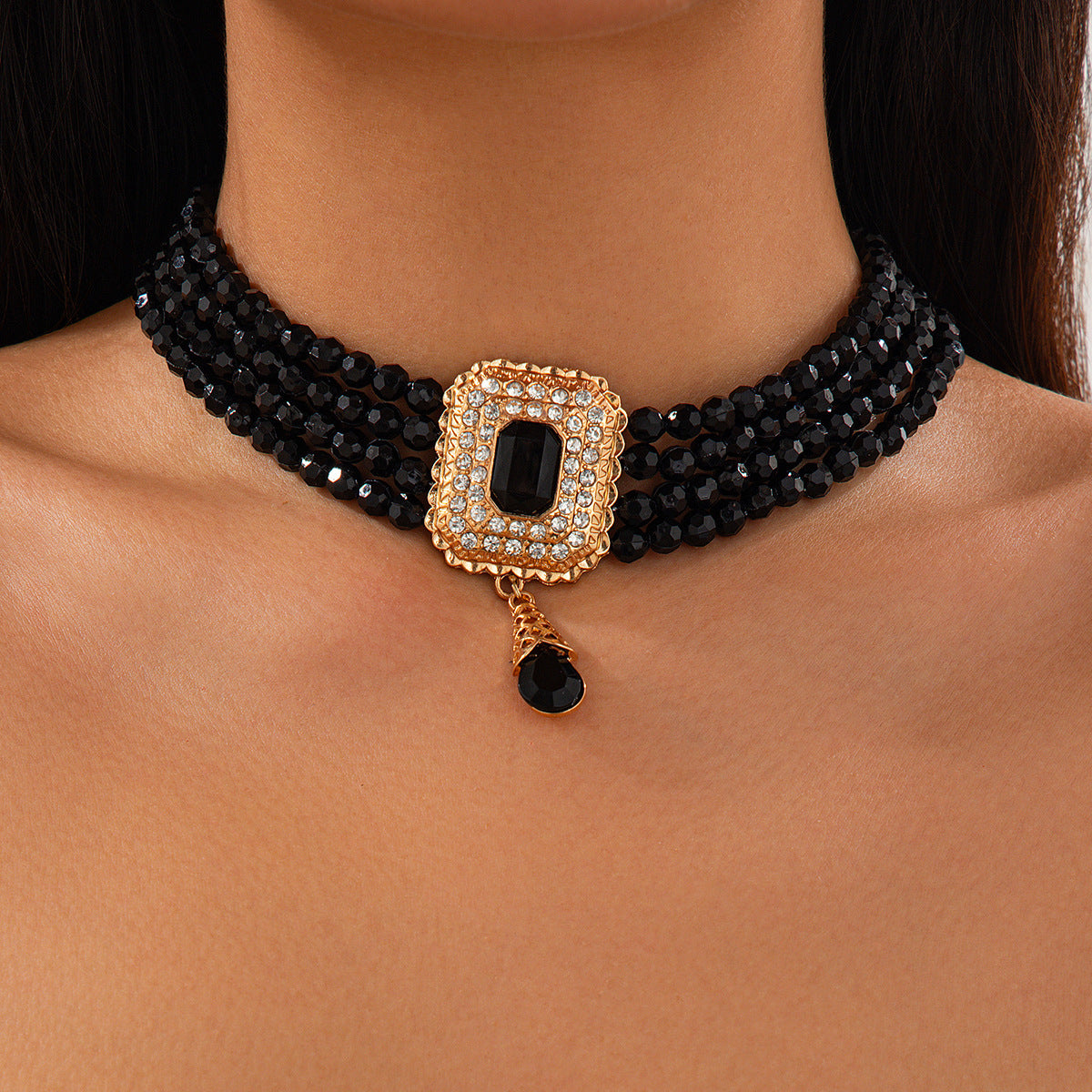 French Crystal Square Layered Choker