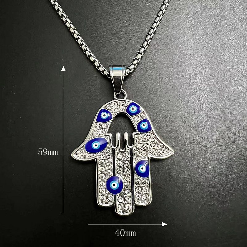 Planderful Everyday Genie Unisex Hamsa Fatima Evil Eye Necklace Hip Hop Style Titanium Steel Gold Plated Zircon Pendant