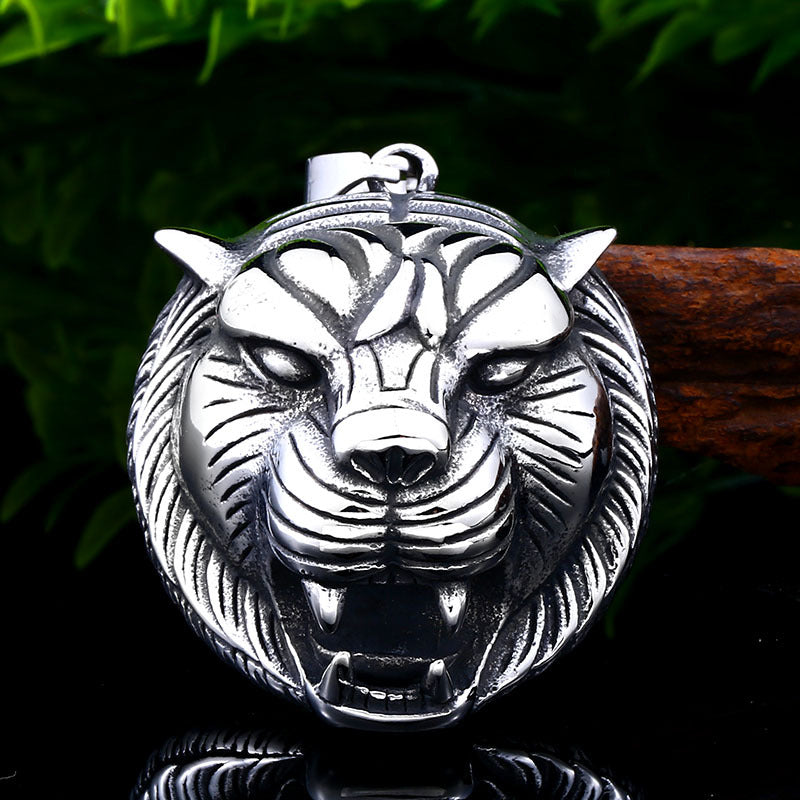 Titanium Steel Retro Tiger Head Pendant for Men - European and American Style Jewelry