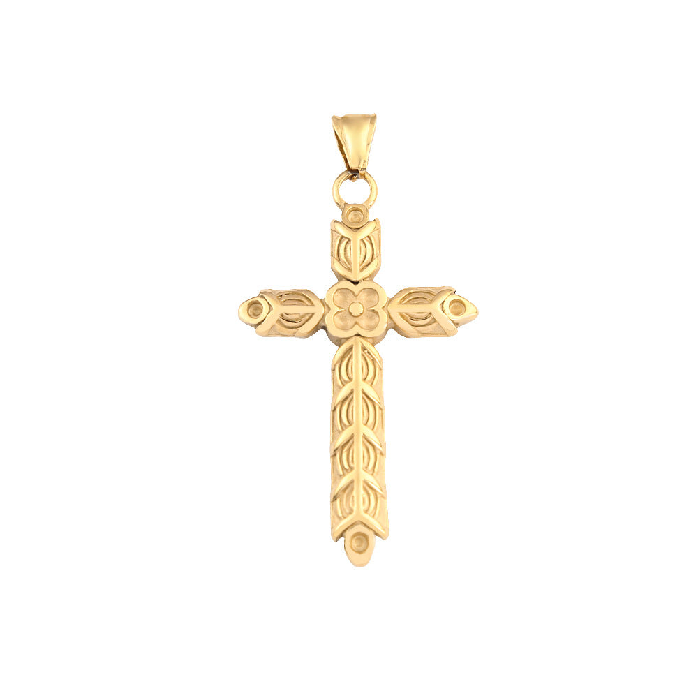 Stainless Steel Cross Flower Necklace for Men with Chain
