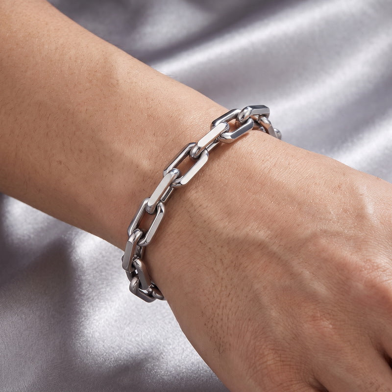 Punk Trimmed O-Chain 8mm Plain Chain Stainless Steel Men's Bracelet