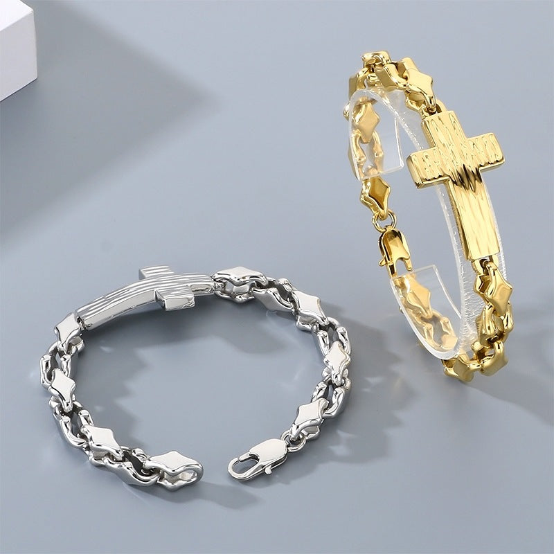 American Titanium Steel – Hammer Cross Texture Stainless Steel Men's Bracelet