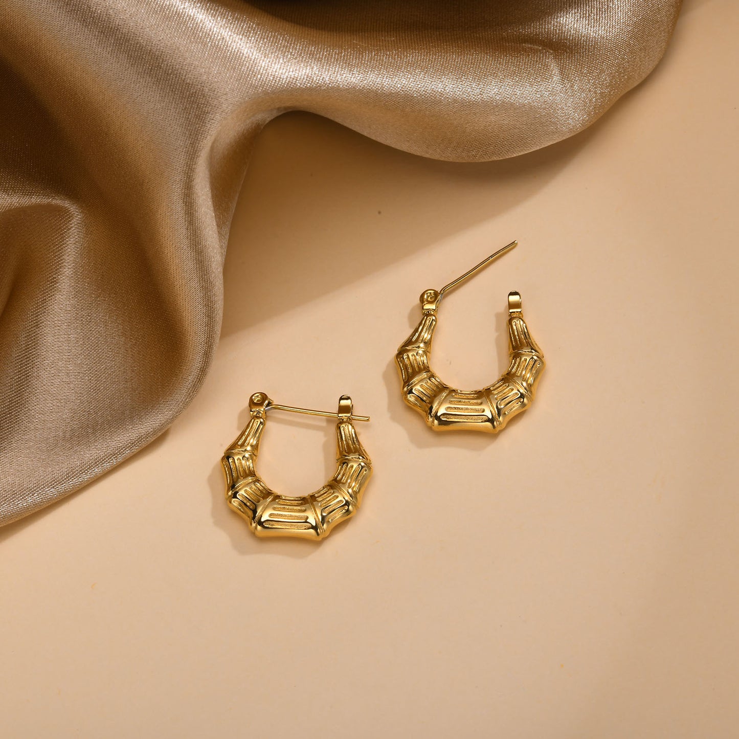 European And American Cross-Border Jewelry Golden Bamboo Earrings