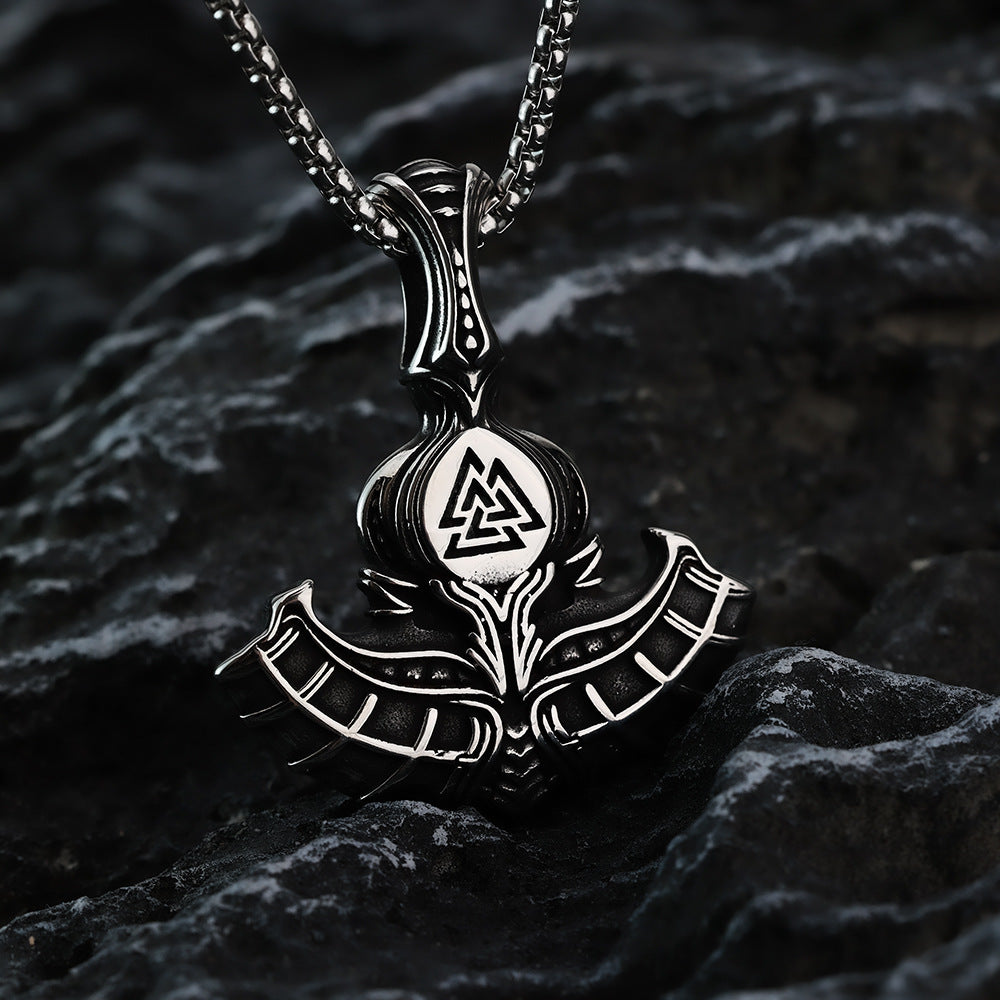 European and American Jewelry Wholesale Titanium Steel Pendant Necklace Viking Thor Hammer Hip Hop Style for Men