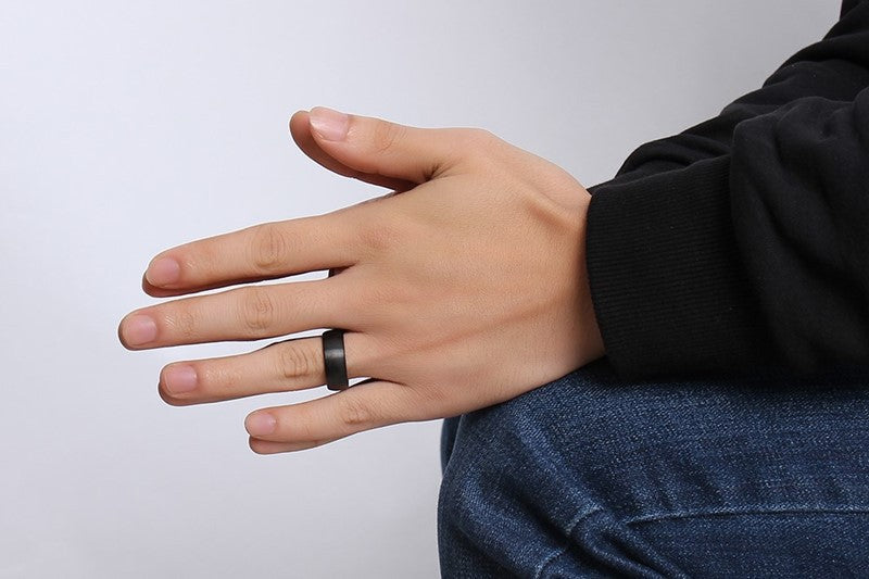 Amazon Foreign Trade Jewelry Wholesale 8MM Tungsten Steel Brushed Ring Black Gold Trendy Men Jewelry Ring