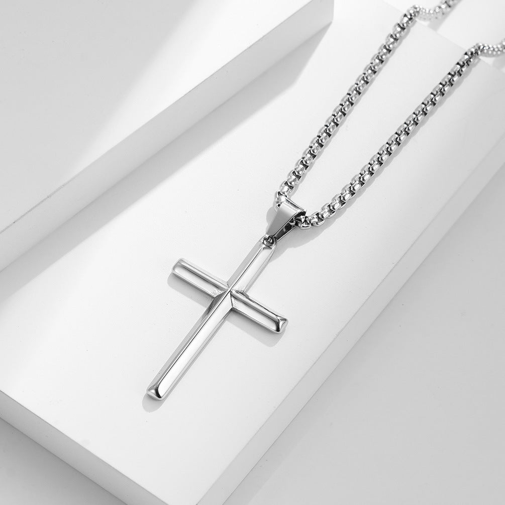 Planderful Rhombus Cross Necklace Unisex Titanium Steel Pendant Versatile Jewelry