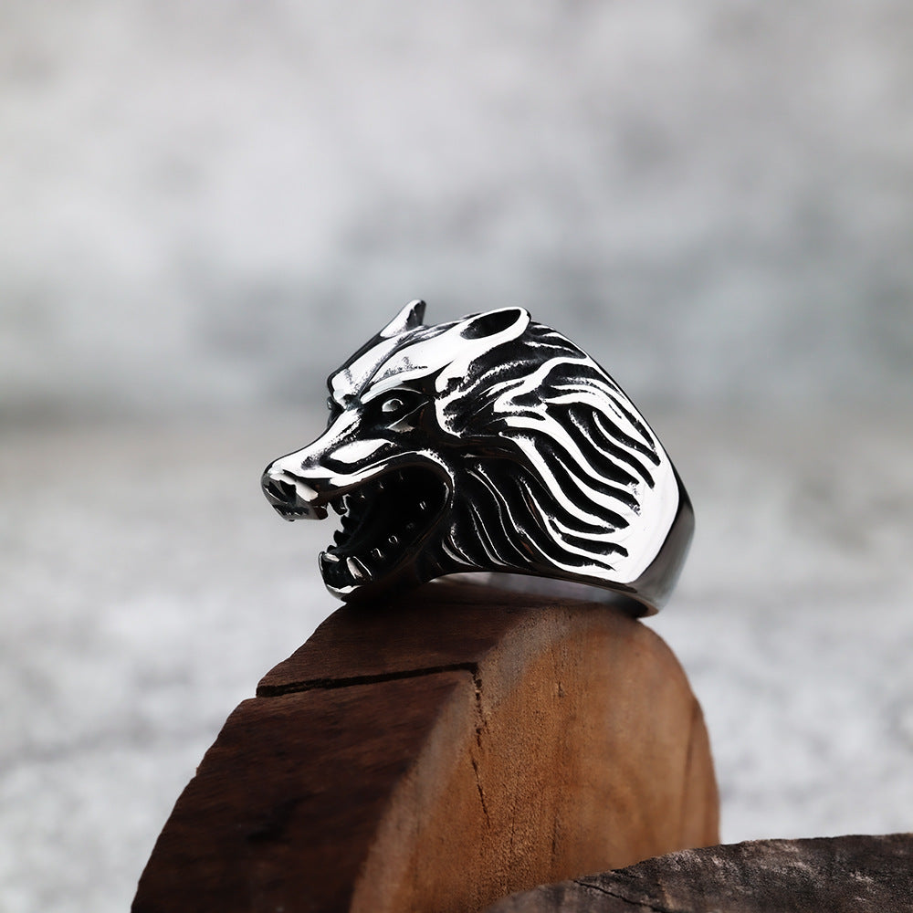 European And American Style Fashion Wolf Head Men's Ring