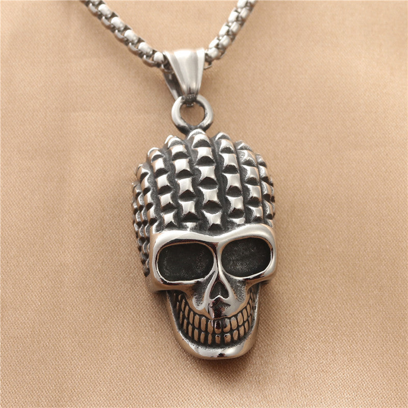 Punk-Inspired Titanium Steel Skull Pendant Necklace for Men - Retro Trendy Design