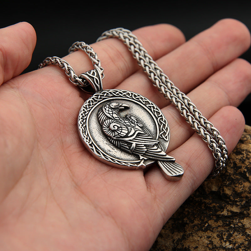 Celtic Crow Stainless Steel Men's Pendant Necklace